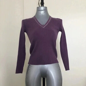 3/15 Y2K Purple ribbed v-neck business casual dark academia long sleeve sz small